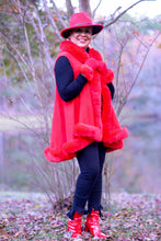 Load image into Gallery viewer, Red Trimmed Faux Fur Hooded Vest