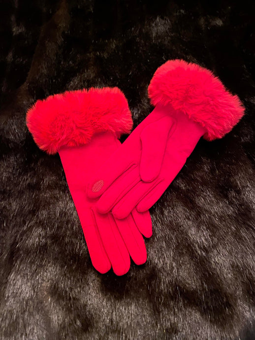 Red Faux Fur Cuff Gloves