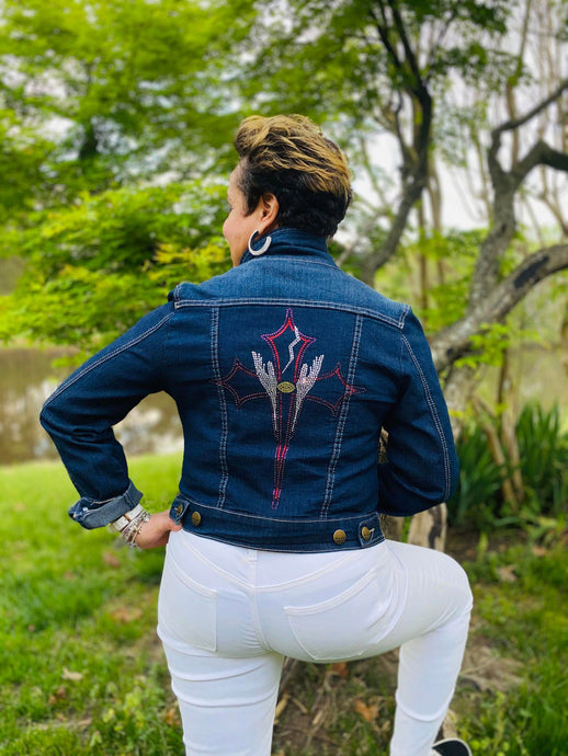 Blue Jean Jacket w/ Multi-Colored Crystals