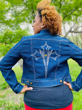 Load image into Gallery viewer, Blue Jean Jacket w/Clear Crystals